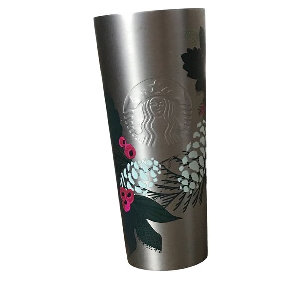 Starbucks‎ 2021 HOLIDAY Pinecone Berry Metallic Stainless Steel Tumbler 24 Oz. - Picture 1 of 9